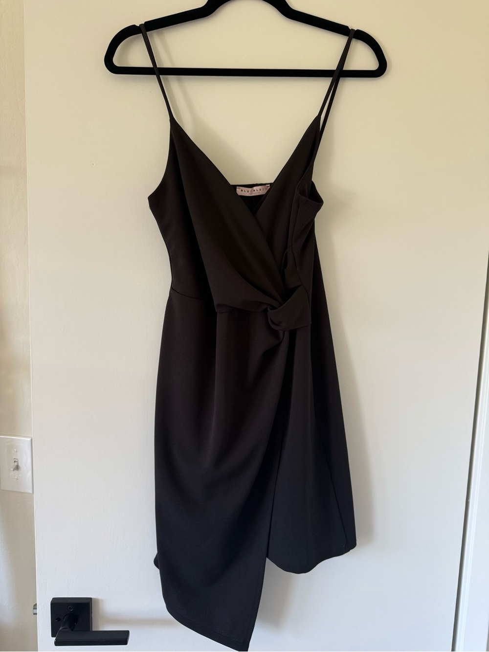 Black Asymmetric Wrap Slip Dress